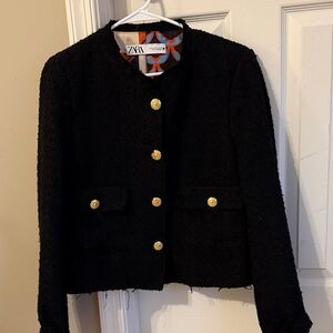 Zara Elegant Black Blazer with Gold Accents